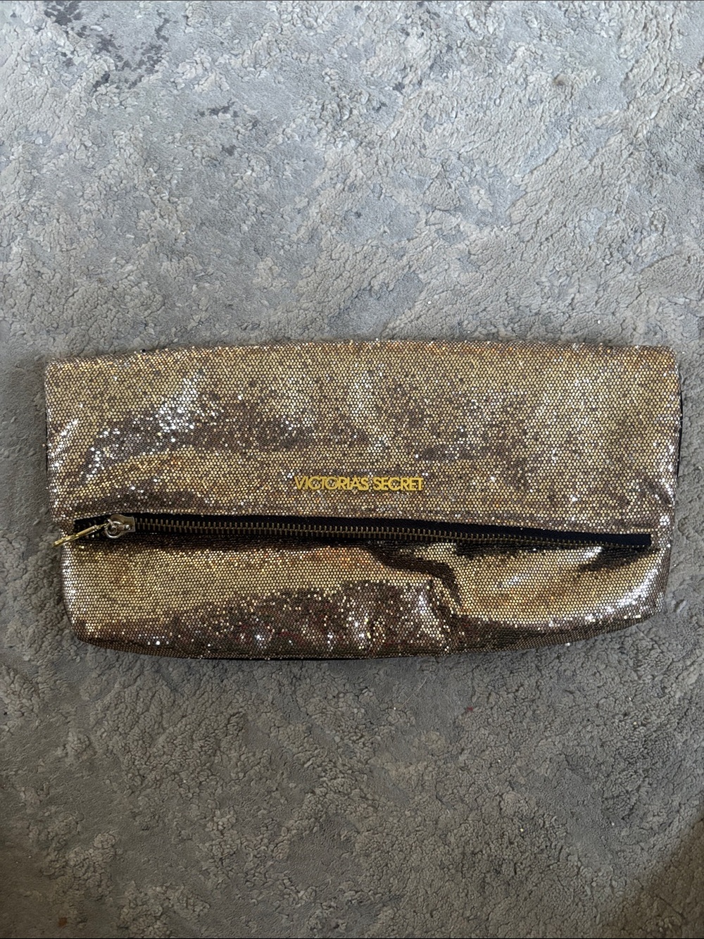 Victoria Secret Sequin Cosmetic Pouch in Brown & Gold